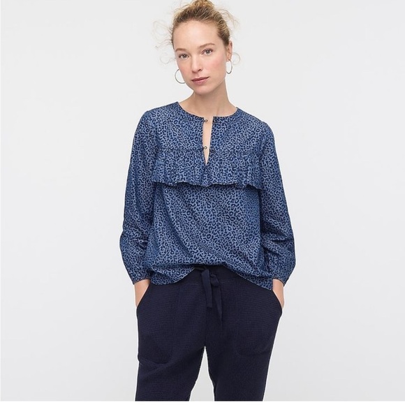 J. Crew Tops - J. Crew Blue Ruffled Long Sleeve Blouse